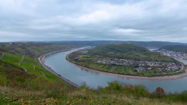 Pittoreske Bocht Van Rijn Buurt Van Stad Boppard Duitsland Rijnland — Stockvideo