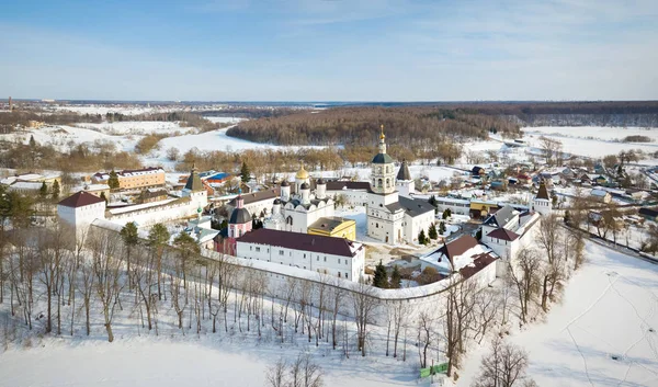 Vista Aérea Natividade Virgem Paphnutius Mosteiro Borovsk Inverno Kaluga Oblast — Fotografia de Stock