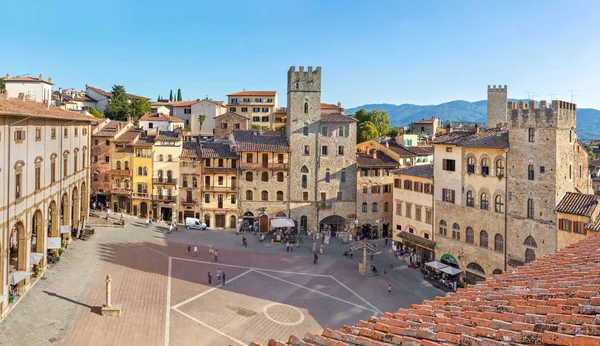 Panoramiczny Widok Lotu Ptaka Placu Piazza Grande Arezzo Tuscany Włochy — Zdjęcie stockowe