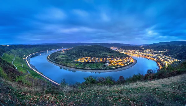 Pittoreska Böj Över Floden Rhen Nära Staden Boppard Skymningen Tyskland — Stockfoto