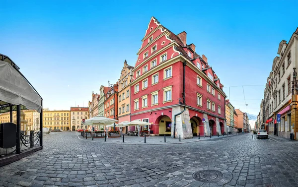 Wroclaw Pologne Vue Panoramique Ancien Bâtiment Coloré Sur Plac Solny — Photo