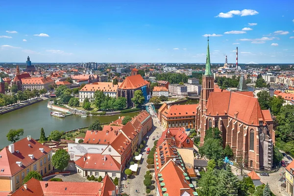 Aerial Cityscape Wroclaw Cathedral John Baptist Oder River Poland — Stock Photo, Image