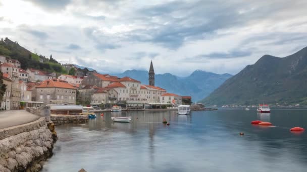 Utsikt Över Perast Stad Morgonen Montenegro — Stockvideo