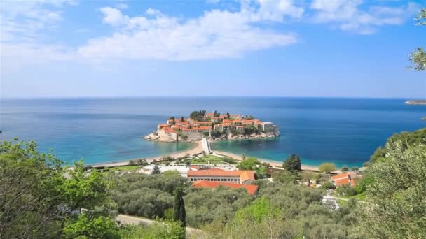 Uitzicht Sveti Stefan Island Sunny Day Montenegro — Stockvideo