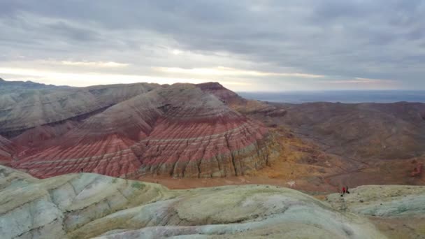 Aerial View Aktau Mountains Located Altyn Emel National Park South — Stock Video