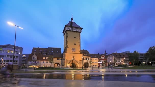 Reutlingen Tyskland Historiska Tubinger Tor Skymningen — Stockvideo