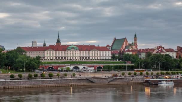 Varsovia Polonia Vista Del Horizonte Con Castillo Real Catedral Zoom — Vídeo de stock