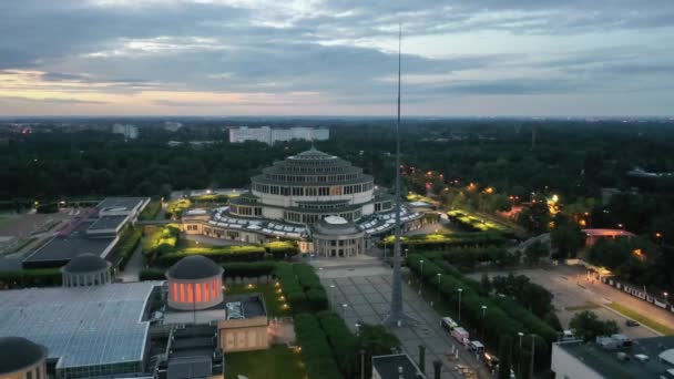 Wroclaw Polen Luchtfoto Van Centennial Hall Hala Stulecia Historisch Gebouw — Stockvideo