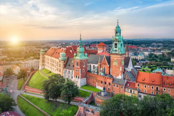 Krakow Poland Aerial View Clock Tower Wawel Royal Castle Sunrise Royalty Free Stock Photos