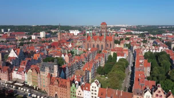 Gdansk Polen Luchtfoto Van Oude Binnenstad Richting Basiliek Van Mary — Stockvideo