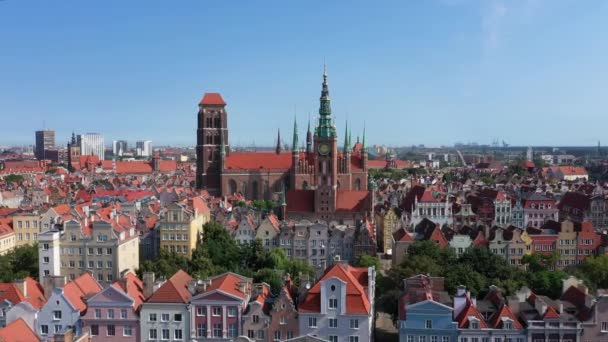 Гданьск Польша Вид Воздуха Старый Город Направлении Исторической Ратуши — стоковое видео