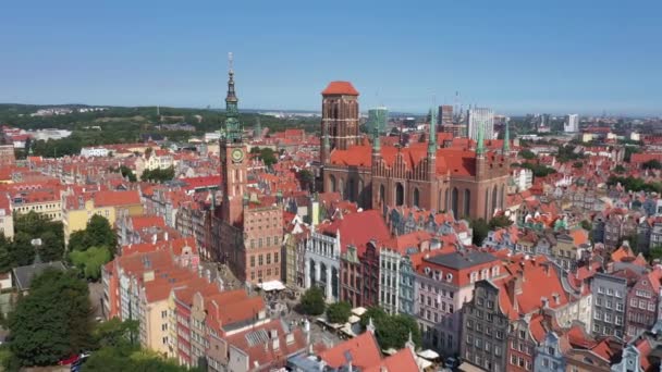 Gdańsk Polska Widok Lotu Ptaka Stare Miasto Zabytkowego Ratusza — Wideo stockowe
