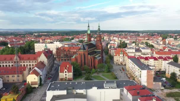 Legnica Polsko Letecké Panorama Města Katedrálou Petra Pavla — Stock video