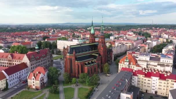 Legnica Polonia Panorama Aéreo Ciudad Con Catedral San Pedro Pablo — Vídeo de stock