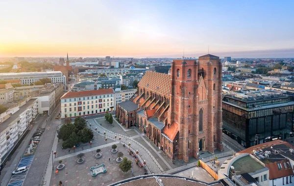 Vue Aérienne Église Sainte Marie Lever Soleil Wroclaw Pologne — Photo