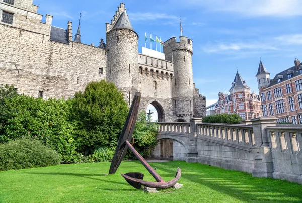 Het Steen Średniowieczny Zamek Centrum Antwerpii Belgia — Zdjęcie stockowe