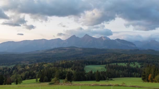 Χρονικό Κενό Άποψη Της Πρωινής Ανατολής Πάνω Από Belianske Tatras — Αρχείο Βίντεο