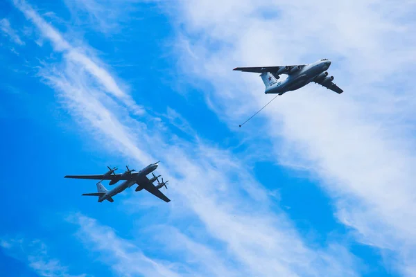 Orosz Támadás Repülőgépek Levegőben Orosz Űrkutatási Erők Vadászgépek Bombázók Interceptor — Stock Fotó