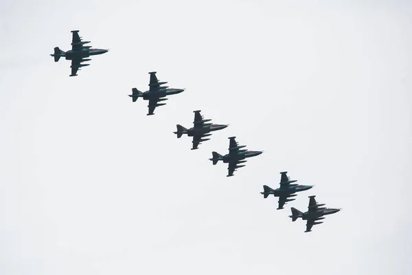 Orosz Támadás Repülőgépek Levegőben Orosz Űrkutatási Erők Vadászgépek Bombázók Interceptor — Stock Fotó