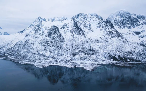 Vue Aérienne Hiver Des Îles Lofoten Nordland Norvège Avec Fjord — Photo