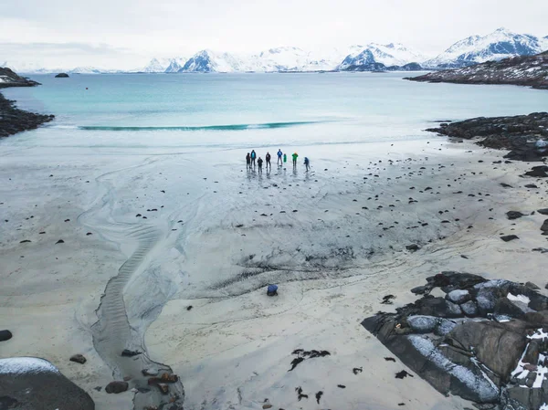 Χειμώνα Εναέρια Θέα Στην Παραλία Νησιά Lofoten Νορβηγία Πυροβολήθηκε Από — Φωτογραφία Αρχείου