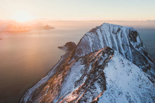 Norwegian Winter Sunny Mountain Landscape Blue Sky View Mountains Fjord — Stock Photo, Image