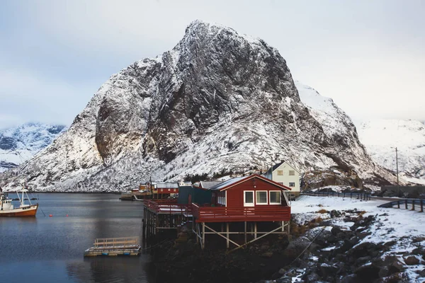 Супер Широкоугольный Зимний Заснеженный Вид Русе Норвегию Лофские Острова Горизонтом — стоковое фото