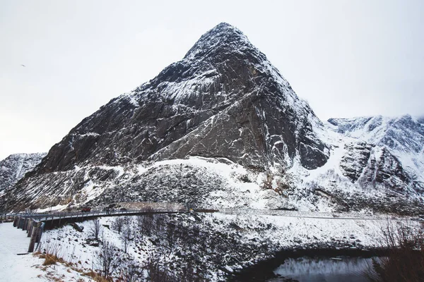 Belle Vue Enneigée Hiver Super Grand Angle Sur Reine Norvège — Photo