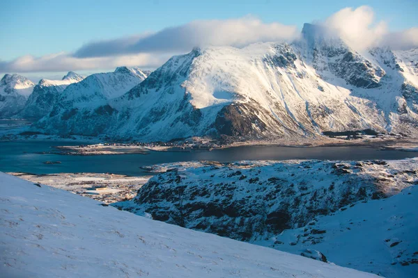 Θέα Βουνό Τοπίο Στη Βόρεια Νορβηγία Νησιά Lofoten Nordland Στο — Φωτογραφία Αρχείου