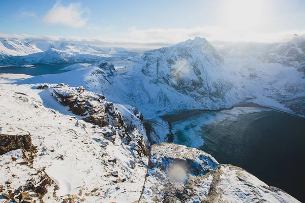 Widok Góry Krajobraz Północnej Norwegii Lofoty Nordland Drodze Góry Ryten — Zdjęcie stockowe