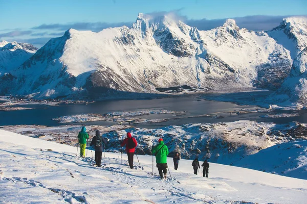 Vista Paisagem Montanhosa Norte Noruega Ilhas Lofoten Nordland Caminho Montanha — Fotografia de Stock