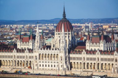 Macarca Parlemento Binası, Budapeşte Parlamentosu dış görünümünü de Orszaghaz, Donau nehri ve şehir panoram ile denir.