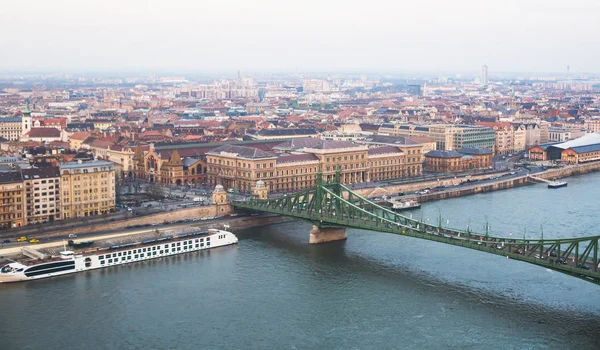 Vista Aérea Ângulo Super Amplo Budapeste Hungria Com Rio Danúbio — Fotografia de Stock