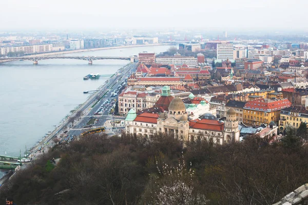 Beautuful Szuper Nagy Látószögű Légifelvételek Budapesten Duna Táj Túl Város — Stock Fotó