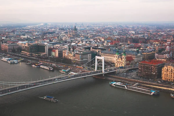 Beautuful Szuper Nagy Látószögű Légifelvételek Budapesten Duna Táj Túl Város — Stock Fotó