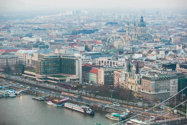 Beautuful Super Vidvinkel Flygfoto Budapest Ungern Med Donau Och Landskapet — Stockfoto