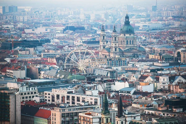 Wunderschöne Super Weitwinkel Luftaufnahme Von Budapest Ungarn Mit Donau Und — Stockfoto