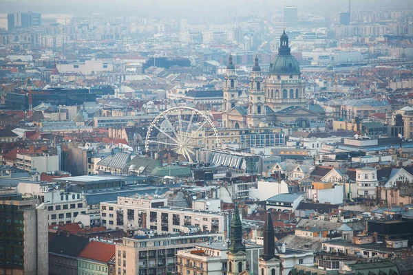 Wunderschöne Super Weitwinkel Luftaufnahme Von Budapest Ungarn Mit Donau Und — Stockfoto