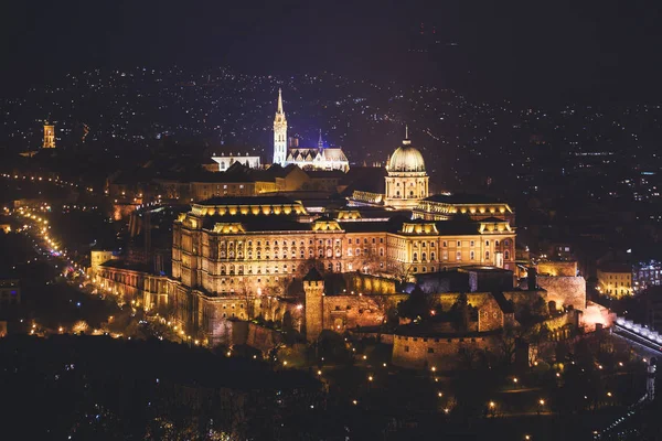 Vista Noturna Castelo Buda Castelo Histórico Complexo Palaciano Dos Reis — Fotografia de Stock