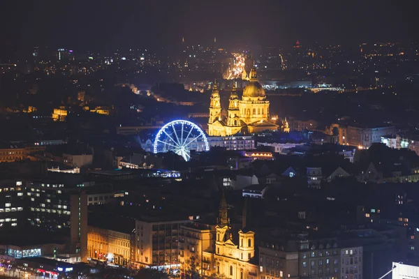 Beautuful Super Vidvinkel Antenn Natt Syn Budapest Ungern Med Floden — Stockfoto