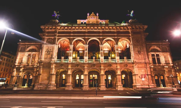 Vista Nocturna Del Edificio Ópera Estatal Viena Fachada Exterior Austri — Foto de Stock