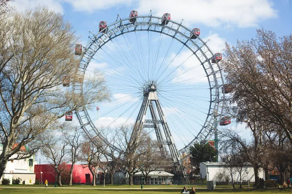 Blick Auf Prater Riesenrad Wien Österreich Unter Frühlingsgrünem Baum — Stockfoto