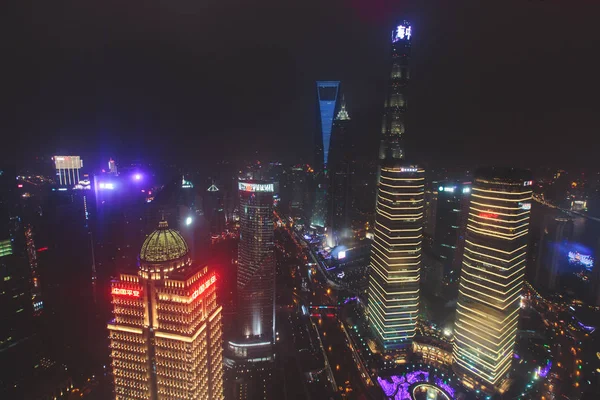 Hermosa Vista Aérea Nocturna Súper Gran Angular Shanghai China Con —  Fotos de Stock