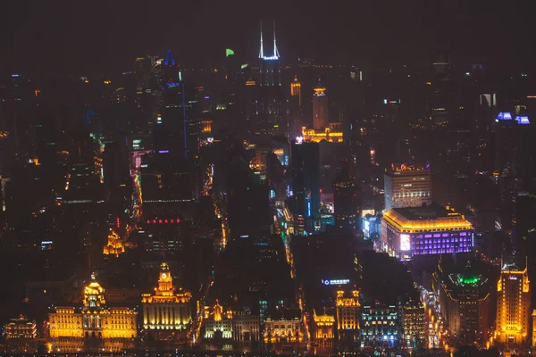 Супер Широкоугольный Ночной Воздушный Вид Шанхая Китай Вайтаня Мбаппе Пейзажа — стоковое фото