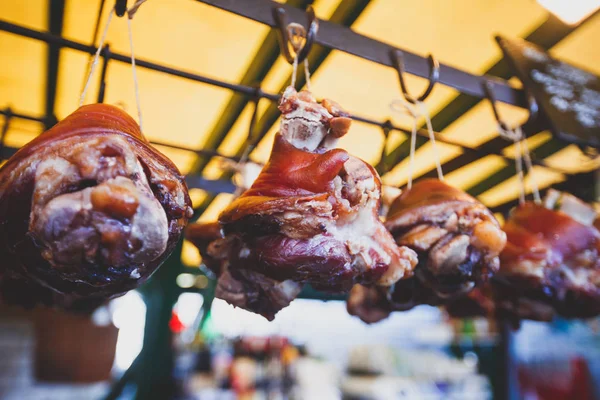 Costeleta Porco Assada Eisbein Carne Porco Crocante Mercado Rua Budapeste — Fotografia de Stock