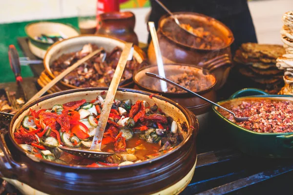 Variedad Surtido Diferentes Comida Callejera Tradicional Húngara Uno Los Puestos —  Fotos de Stock