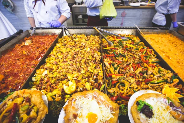 Vielfalt Auswahl Verschiedenen Traditionellen Ungarischen Streetfood Einem Der Stände Den — Stockfoto