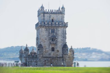 Belem bölgesi, Lizbon, Portekiz, Belem Kulesi, Torre de Belem Portekizce, Portekizce Manuelin tarzının önemli bir örnek ile Belediyesi sivil bucak görünümünü