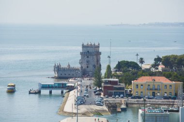 Belem bölgesi, Lizbon, Portekiz, Belem Kulesi, Torre de Belem Portekizce, Portekizce Manuelin tarzının önemli bir örnek ile Belediyesi sivil bucak görünümünü