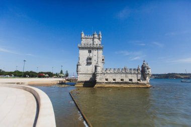 Belem bölgesi, Lizbon, Portekiz, Belem Kulesi, Torre de Belem Portekizce, Portekizce Manuelin tarzının önemli bir örnek ile Belediyesi sivil bucak görünümünü